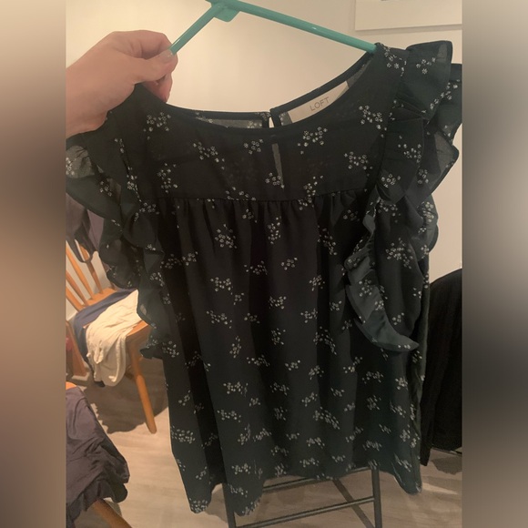 Floral Print Green Tank with Ruffles - Picture 2 of 4